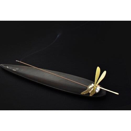A Leaf Boat Sandalwood Line Incense Burner With Dragonfly Stick Holder Home Decoration Gift Temple Yoga Aromatherapy Plate