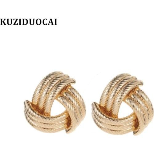 Kuziduocai 2019 New Fashion Fine Jewelry Punk Concise Metal Cross Triangle Twist Curve Circle Stud Earrings For Women Gift