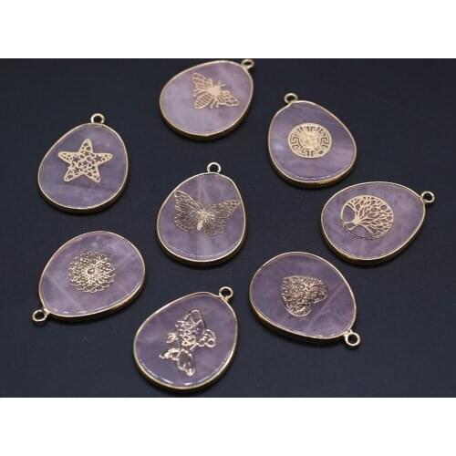 Fashion Jewelry Natural Stone Rose Pink Quartz Crystal Charms Pendant for Women Jewelry Making DIY Necklace Earrings Accessories