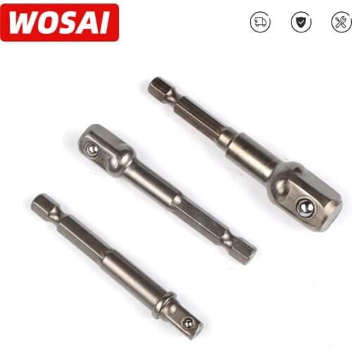 WOSAI 3pcs Chrome Vanadium Steel Socket Adapter Set Hex Shank 1/4" 3/8" 1/2" Extension Drill Bits Bar Set Power Tools