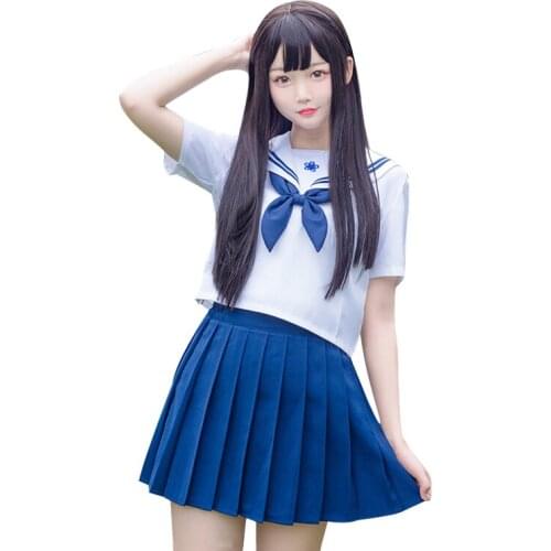 2019 new Japanese school uniforms sailor tops+tie+skirt Navy style Students clothes for Girl Plus size Lala Cheerleader clothing