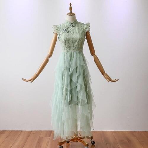 New Arrival Muyoms A-Line Sleeveless Tea-Length Party Lace Adult Vintage Bridesmaid Women Daily Dress