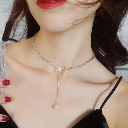 Collares Choker Drill Collar Stars Chain Pearl Pendant Necklace Contracted Neck Ornaments Chocker Collarbone Collier Necklaces
