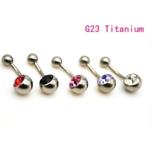 New G23 Titanium Belly Bar Purple Navel Button Rings Curved 14G Crystal Stone Gem Pink Red Black Fashion Body Piercing Jewelry