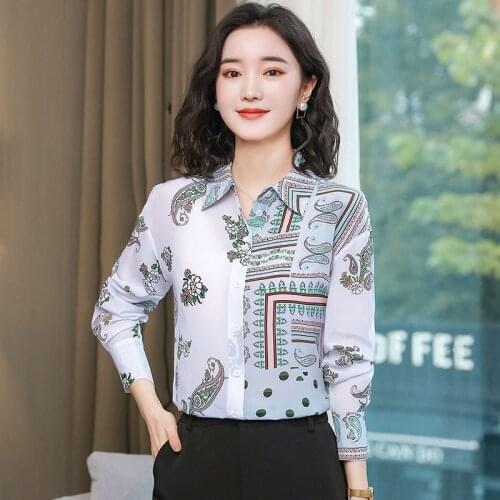 Oversize Shirt Silk Blouse Women 2021 Spring Fashion Print Long Sleeve Mulberry Silk Top Plus Size