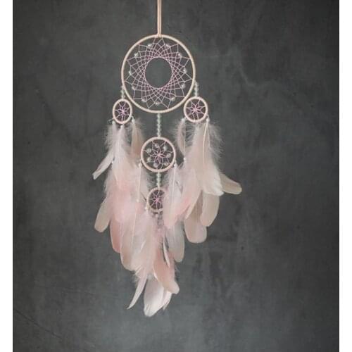 50cm*11cm Green Feather Crafts Dream Catcher Brown Wind Chimes Handmade Indian Dreamcatcher Net for Wall Hanging