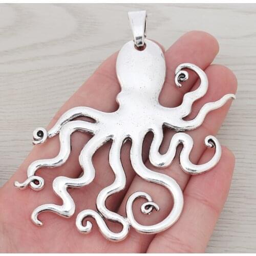 3 x Tibetan Silver Large Octopus Squid Charms Pendants Sea Animal For Necklace Jewelry Making Findings 90x70mm