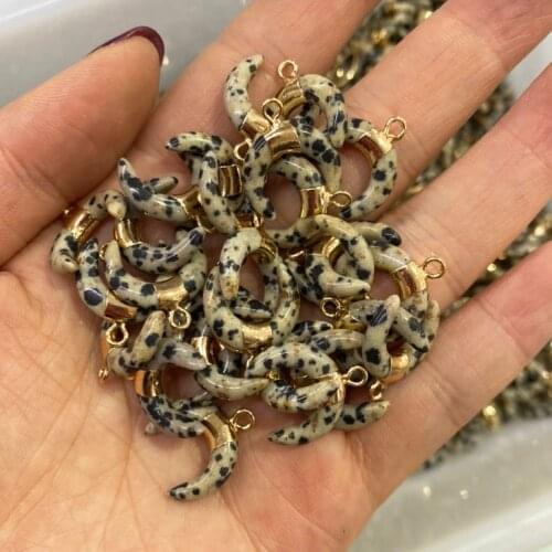 Natural Stone Moon Shape Pendant Charms Dalmatian Jaspers Pendants for Jewelry Making DIY Necklace Earring Accessories 16x17mm