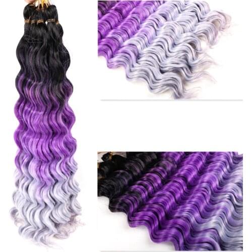 Full Star Synthetic Hair Crochet Braids Hair Black Ombre Blue Blonde Grey Purple 80g 1-9 pack Braiding Hair Deep wave for Women