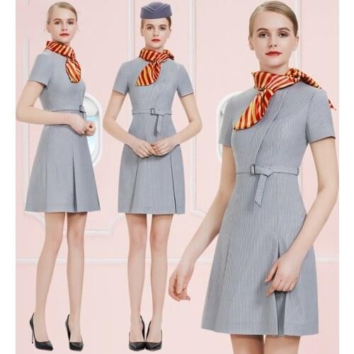 Striped Flight Attendant Uniform Beautician Uniforms Dresses Beauty Salon Uniform Hostess Dress Uniform Flight Attendant DD2199