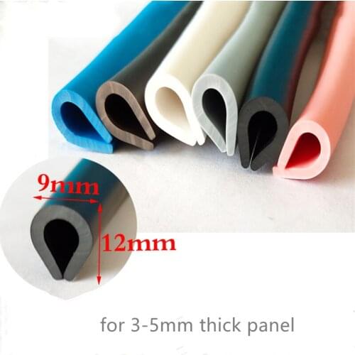 Rubber U Sealing Strip 12*9*12mm 3-5mm Glass Metal Car Wood Panel Board Edge Encloser Shield Pink Blue Gray Black White Brown