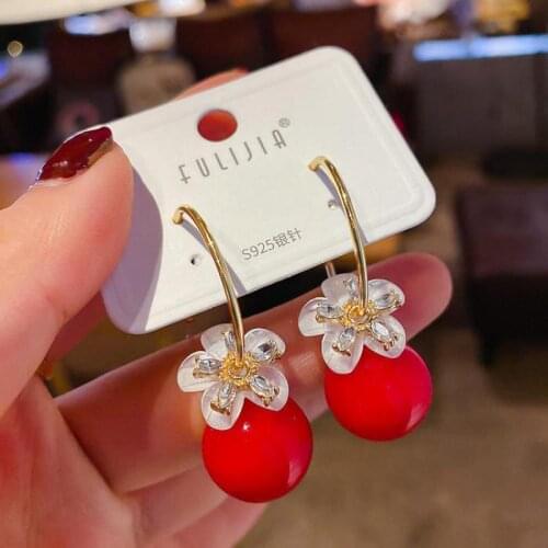 S925 Silver Needle Super Fairy Flower Zircon Imitation Pearl Simple Net Red Explosion 2021 New Earrings Female Jewelry Brincos