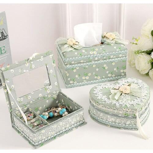 Heart Lace Fabric Jewelry Box Desktop Gold and Silver Storage Jewelry Box Girl Lovely Gift Ring Storage Box Storage Box