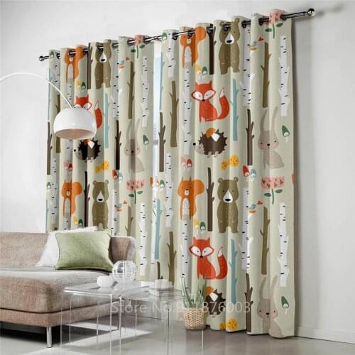 Cartoon Forest Animal Tree Fox Bear Rabbit Child Window Curtains Curtains for Living Room Decorative Items Living Room