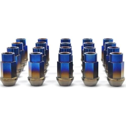 Tiremet 20Pcs GR5 M12X1.25/1.5X40mm Cone Tapper titanium wheel Lock lug Nut Open End Racing car Burnt Blue Factory price