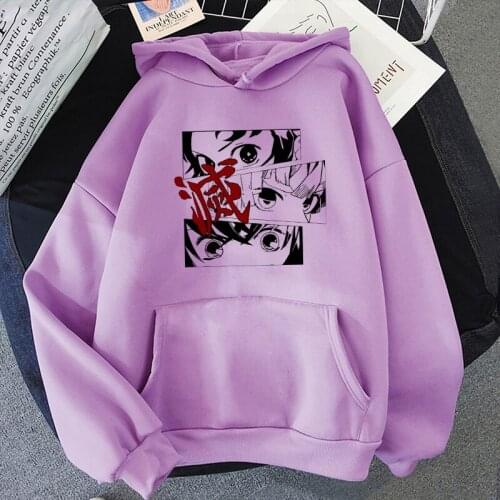 Anime Demon Slayer Oversized Hoodies Men/Women Harajuku Long Sleeve Loose Kawaii Cartoon Hoody Korean Style Winter Sweatshirts