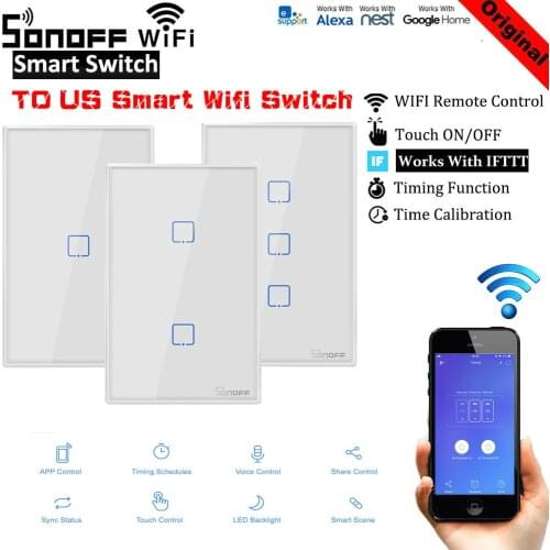 SONOFF T0 US TX 1/2/3 Gang Voice / APP / Touch Control Wifi Smart Wall Light Switch Basic Timer Works With Alexa Google Home