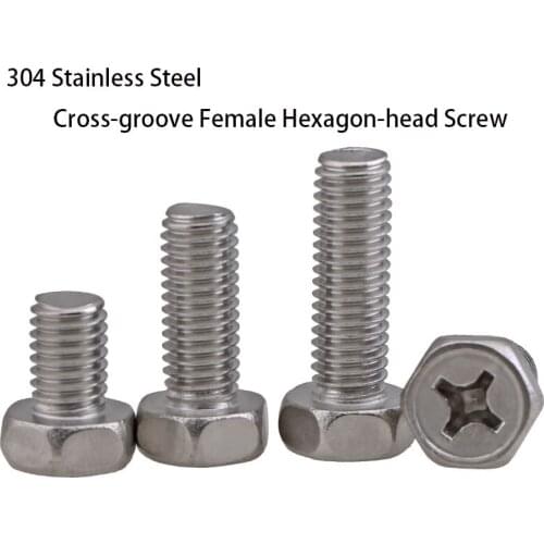 304 Stainless Steel Cross-groove Female Hexagon-head Screw GB292.2 M3M4M5 50pcs