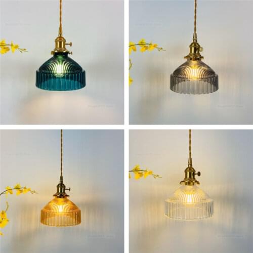 Japanese Indoor Pendant Lights Glass Luminaria Decoration Modern Brass Led Hanging Lamp for Bedroom Kitchen E27 Bulb Amber Gray