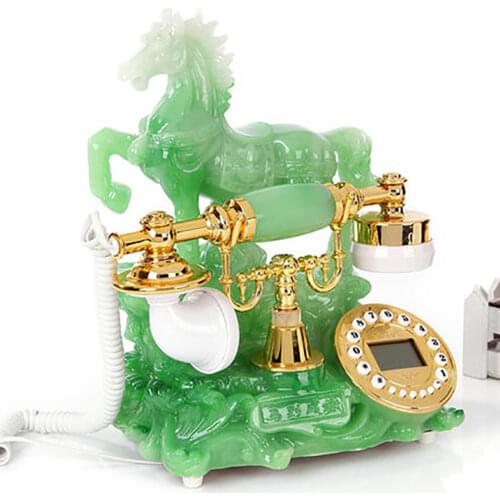 Green Resin Horse Fixed Telephone Landline Button Dial Antique Telephone with Caller ID, Electronic Ringtone for Home Decoration
