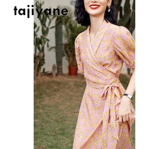 Tajiyane 100% Silk Dress Women Summer 2021 Vintage Floral Dress Female Long Ladies Dresses Elegant Vestido De Mujer Pph4852