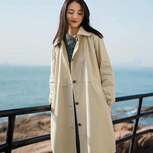 Women Loose Spring Single Breasted Long Coat Ladies Solid Color Trench Coat Outerwear Female LongOvercoat 2020