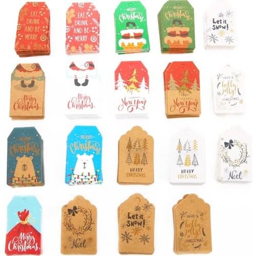 100Pcs/Lot 5x3cm Paper Card Letters Sock Pattern Label Merry Christmas Tags DIY Hang Gift Wrapping Party Decoration Gift Cards