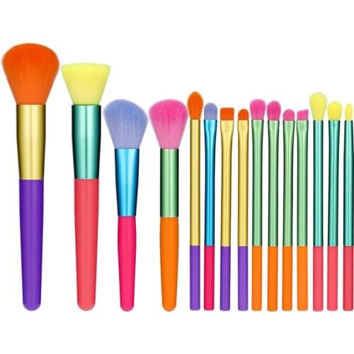 Docolor 15pcs Makeup Brushes Professional Powder Foundation Eyeshadow Make Up Brush Set Synthetic Hair Colourful Makeup Brushes