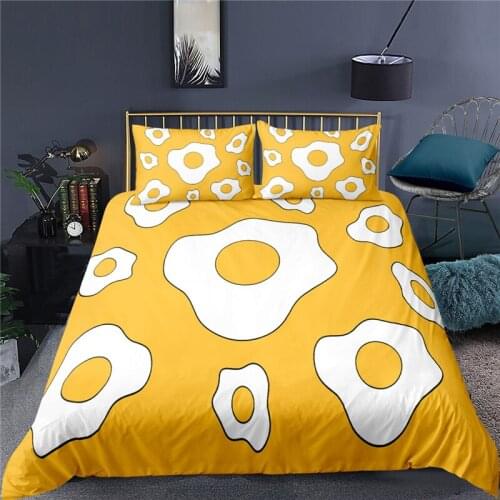 Luxury 3D Cartoon Fried Egg Print 2/3Pcs Kids Teens Bedding Sets Comfortable Duvet Cover Pillowcase Home Textile Queen/King Size