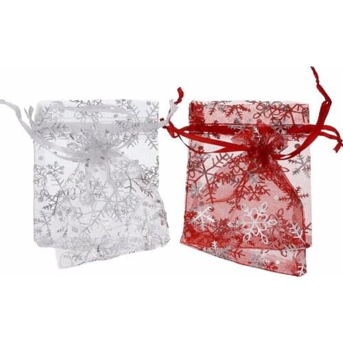 25pcs/pack 9X12cm Silver Color Snowflake Jewelry Packing Drawable Christmas Organza Bag Wedding Gift Bags Pouches Package
