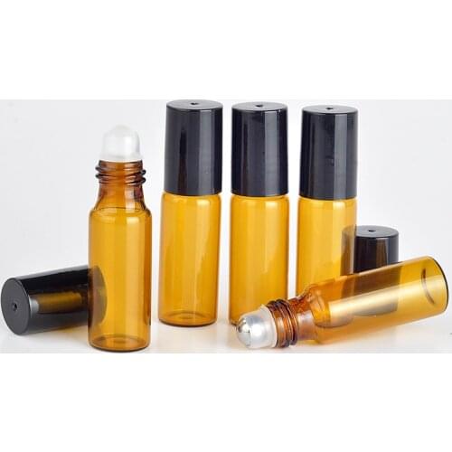 3ml 5ml 10ml (1/3oz) amber Glass Roll On Essential Oils Bottle Vial + Stainless Steel Roller Ball BY DHL Shipping 300pcs/lot