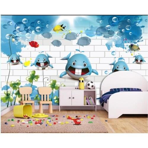 3d wallpaper custom photo mural Brick wall cartoon shark childrens room background home decor wallpaper for walls 3 d