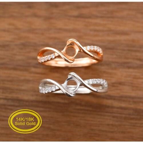 4MM Round Bezel Ring Settings Solid 14K/18K Rose White Gold with Moissanite Accent DIY Vintage Style Freeform Shank Tray 1210081