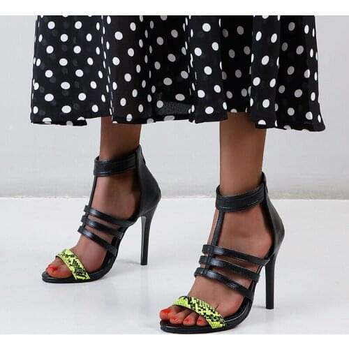 5 color Sandals ladies summer specials thin high heel Snake embossed leather shoes sandals design sexy dress party women shoes