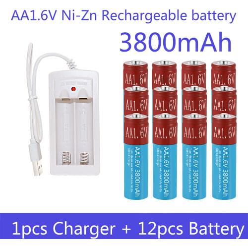NiZn AA Rechargeable Batteries Ni-Zn 3800mAh 1.6V Battery for toys MP3 Solar Lights Digital Camera MP4 RC car with 1 USB Charger