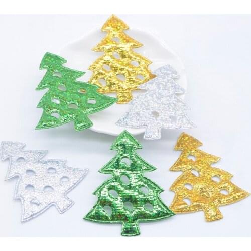 50Pcs 48*55mm Laser Cloth Christmas Tree Appliques for DIY Clothes Hat Headwear Sewing Patches Crafts Ornament Accessories