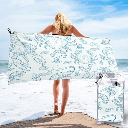 Wearable Bath Towel Blue Natural Fish Lobster Sea Soft and Absorbent Unique Towel for Hotel Home Bathroom Gifts Women Bathrob