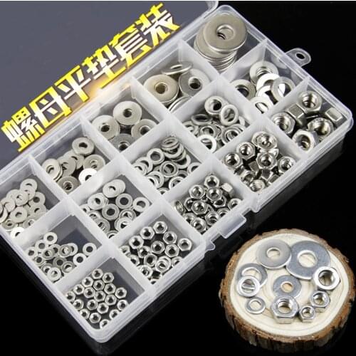 Free shipping one set 200pcs 304 Stainless Steel Hex Nut Screw Cap Flat Washer Spring Pad Home Set M3M4M5M6M8