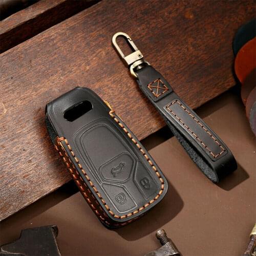 High quality Metal Keychain + Genuine Leather Car Remote Key Case Cover For Audi A6L A8L A7 A4L A5 Q5L Q7 Smart Remote Fob