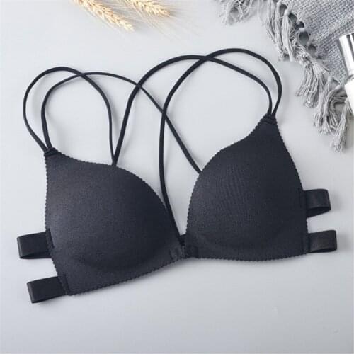 Brand New Front Closure Bralette Padded wire free Strappy Push Up Bra Sexy Women intimates Backless Underwear Deep V Black