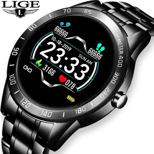 LIGE Steel Band Digita Watch Men Heart Rate Blood Pressure Monitor Sport Multifunction Mode Fitness Tracker Waterproof watch+box