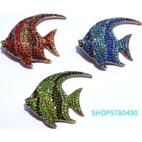 Elegance Jewelry Crystal Brooches for Party Accessories Tropical Fish Breast Pin Rhinestone Brooch Ladies Bridal Dress Garments