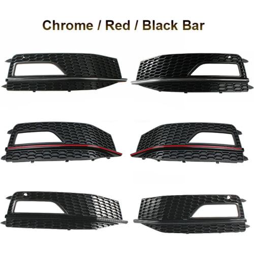 Left Right Red Chrome Black Trim Front Bumper Fog Light Lamp Grille Fit For AUDI A4 S-Line S4 13-15 8K0 807 681 M 8K0 807 682 L