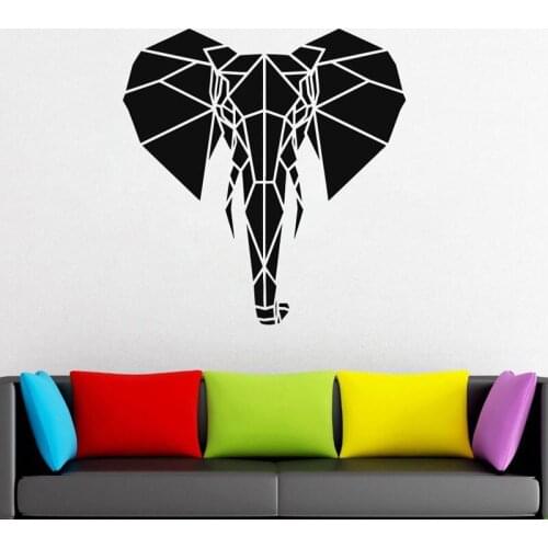 Geometric Elephant Head Wall Decal Polygon Animal Vinyl Sticker| Origami Design Home Decoration Minimalistic Murals JH10