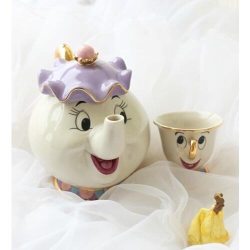 Hot sale New Cartoon Beauty and The Beast Tea Set Teapot Cup Mrs Potts Chip Mug Kettle Milk Coffee Creative birthday Gift