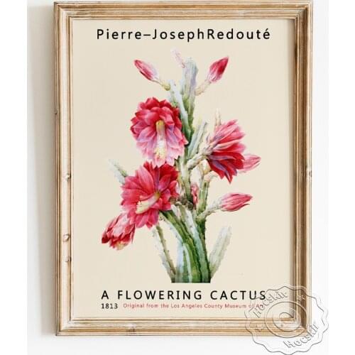 Pierre Joseph Redoute Exhibition Museum Art Poster, A Flowering Cactus Canvas Painting, Vintage Flowers Wall Picture Home Decor