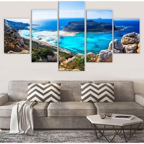 5 Pieces of Nordic Style Oil Painting Print Sea View Beach Wall Art Decoration Posters and Pictures for Bedroom Home Decoration