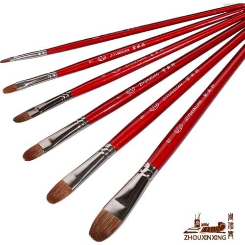 Weasel hair gouache watercolor brush 6 pcs round head grinding frosted wood rod brush set art supplies oil painting brush