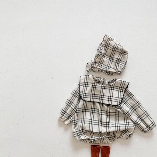 Newborn Baby Girls Plaid Romper +Hat