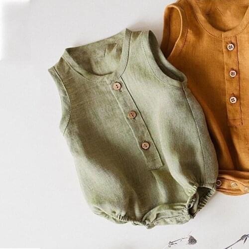 Baby Boys Girls Summer Sleeveless Rompers 2021 New Fashion Toddler Solid Color Jumpsuits Toddler Casual Clothes Outfits For 0-2Y